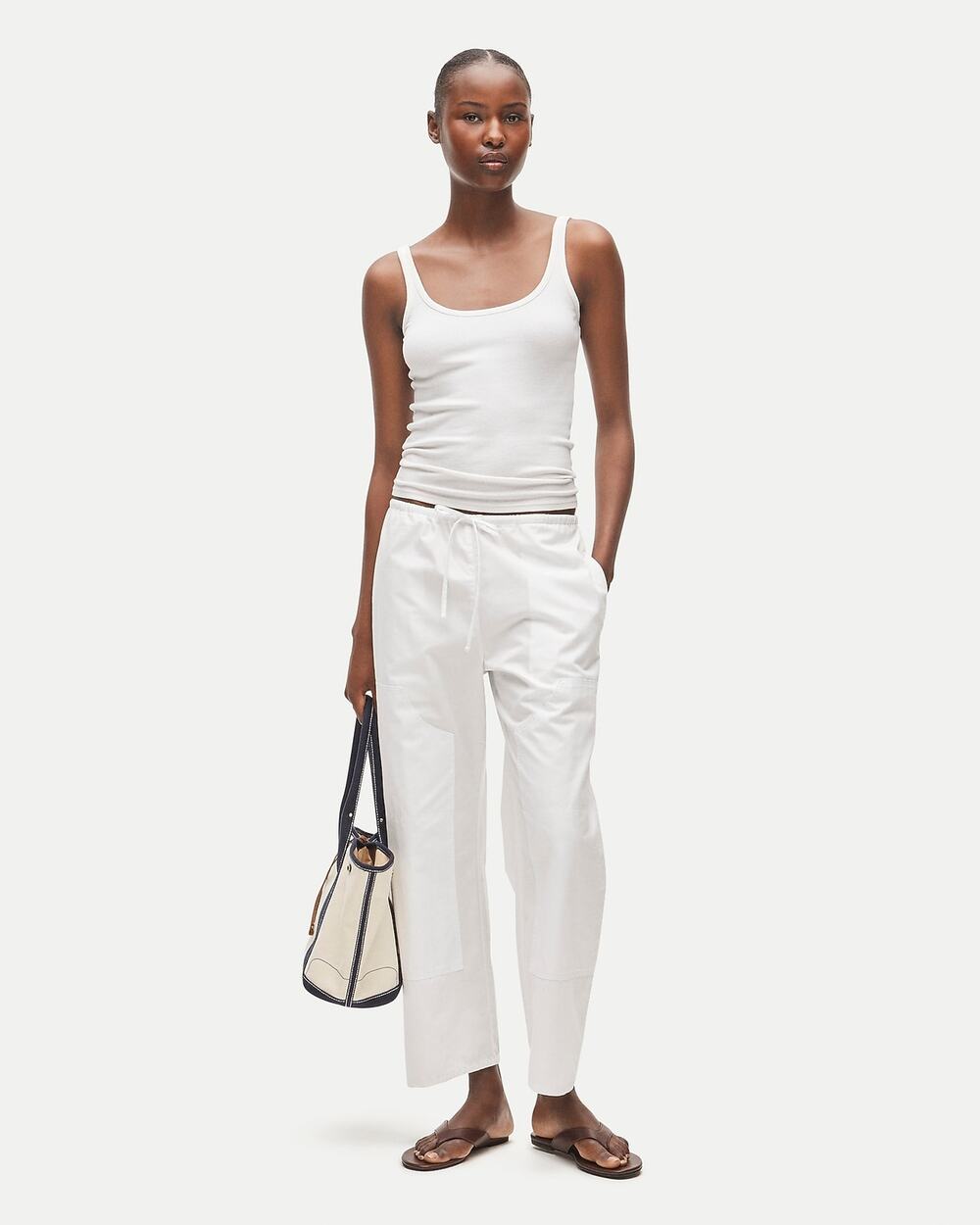 J.Crew Luna Minimalist Relaxed Casual Pant Cotton Poplin White Tall Small